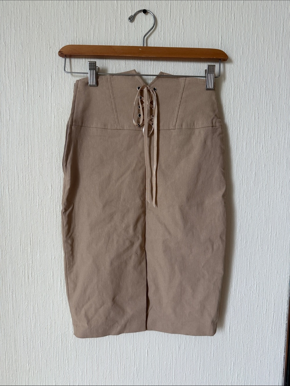 Have Taupe Lace-Up High-Waist Pencil Skirt